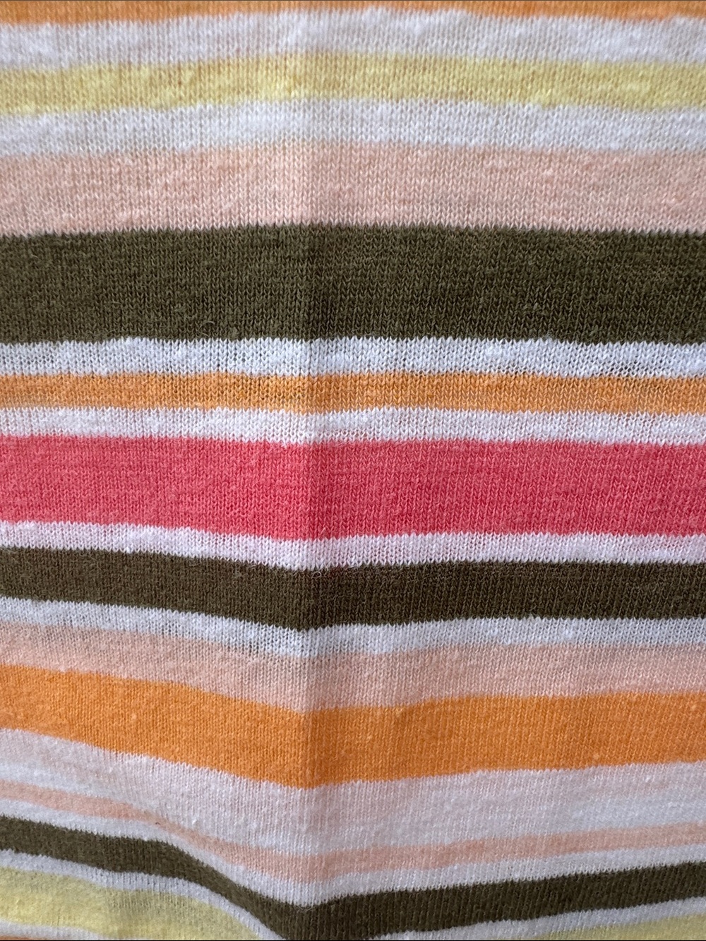 Talbots Striped V-Neck Short Sleeve Top in Pink, Orange, Yellow and Olive - Picture 3 of 4